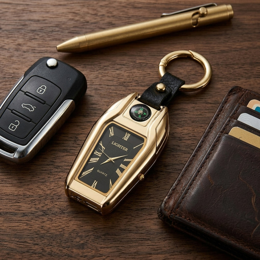Elegante Auto-Schlüsselanhänger-Uhr mit Feuerzeug