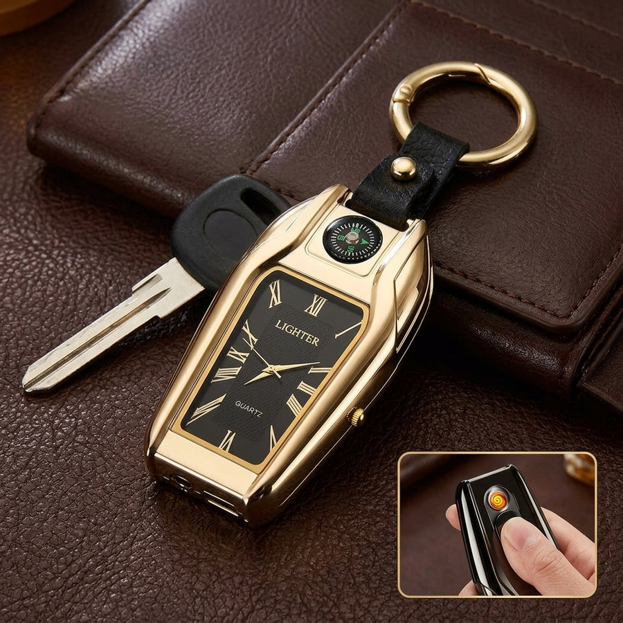 Elegante Auto-Schlüsselanhänger-Uhr mit Feuerzeug
