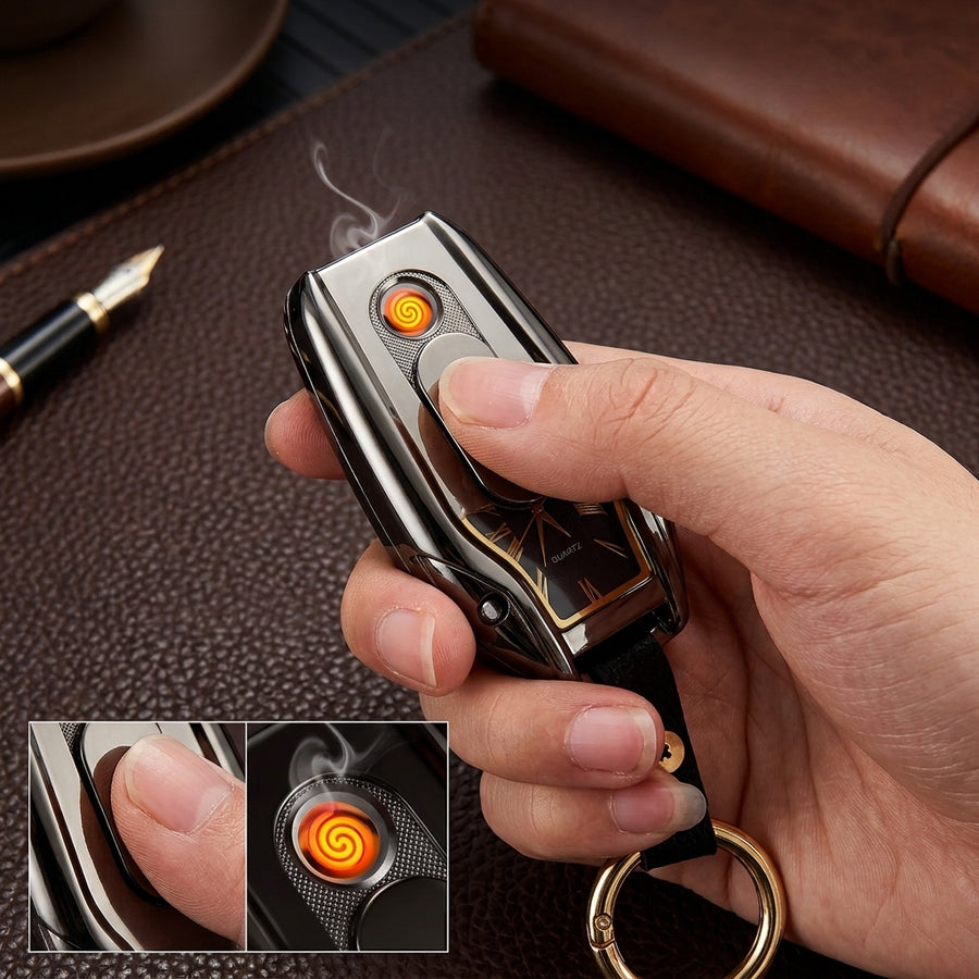Elegante Auto-Schlüsselanhänger-Uhr mit Feuerzeug