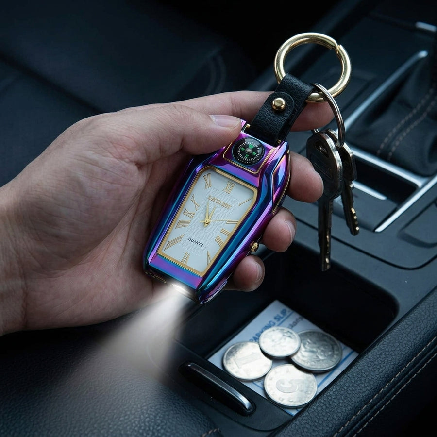 Elegante Auto-Schlüsselanhänger-Uhr mit Feuerzeug
