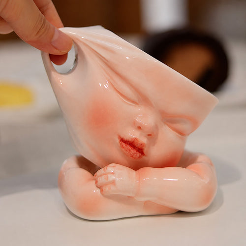 Sweet Blush Sculpted Face Ceramic Coffee Mug