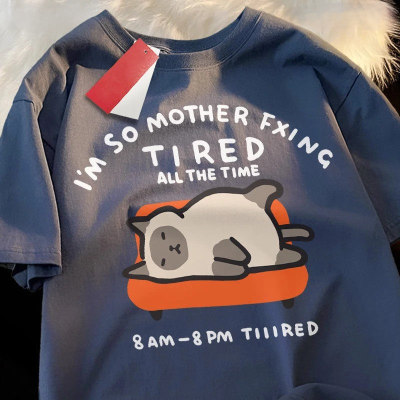 Tired Cat Humor T-Shirt - Image 9