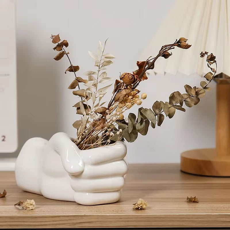 Artistic Hand Gesture Ceramic Tabletop Flower Vase - Image 1