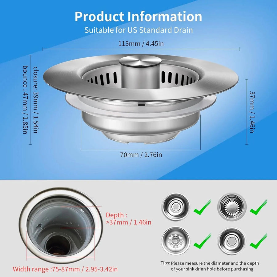 Stainless Steel Pop-Up No-Odor Drain Filter - Image 5