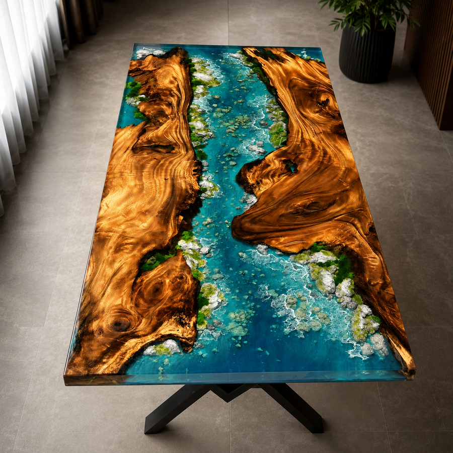 River Craft Handmade Wood Epoxy Artsy Table - Image 3