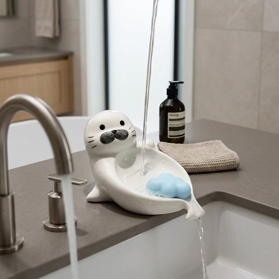 Chubby Seal Cute Draining Soap Dish Holder Tray