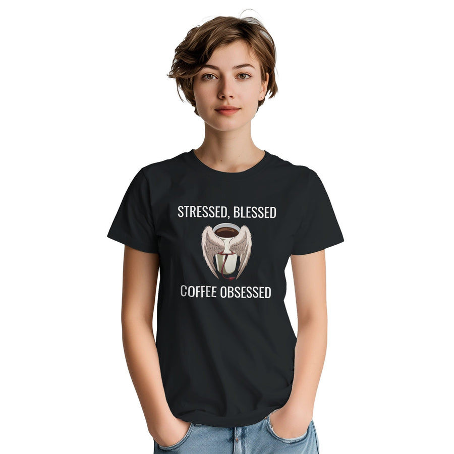 Stressed Blessed & Coffee Obsessed Cotton T-Shirt - Image 5