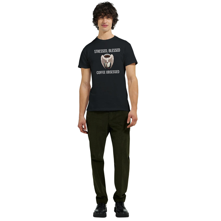 Stressed Blessed & Coffee Obsessed Cotton T-Shirt - Image 4