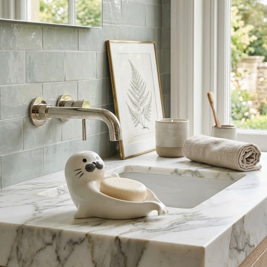 Chubby Seal Cute Draining Soap Dish Holder Tray