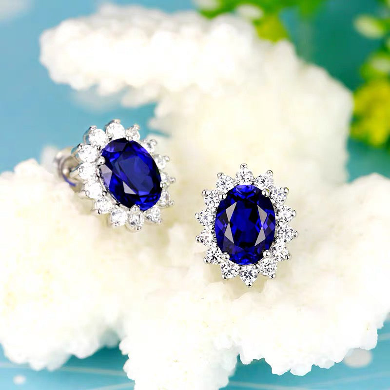Eastern Aura Oval Blue Gem Earring - Image 2