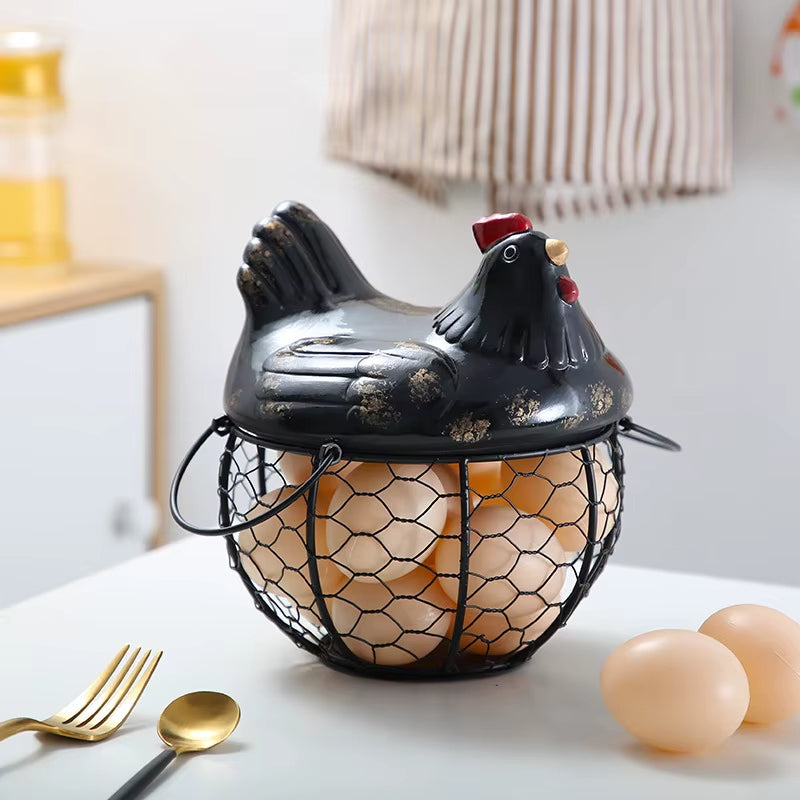 Ceramic Egg Holder Chicken with Wire Basket - Image 7