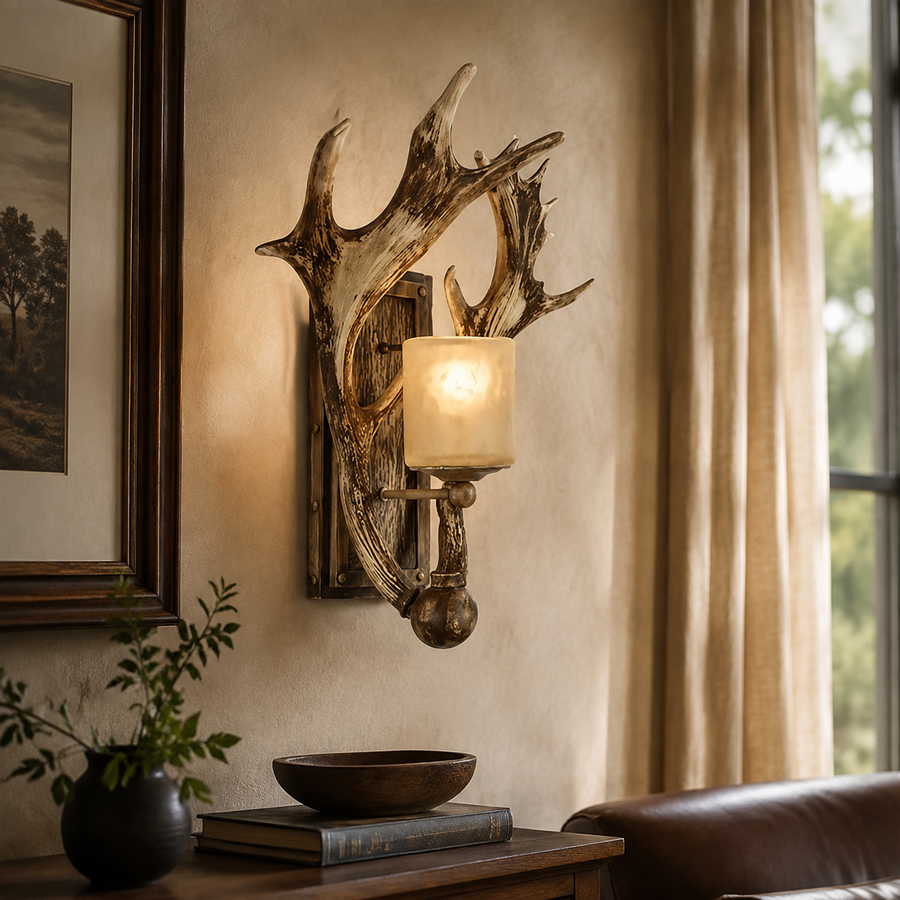 Antique Antler Wooden Wall Light