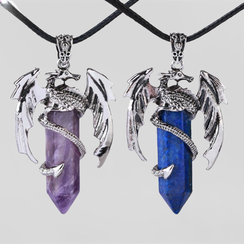 Bohemian Style Natural Mystic Gemstone Dragon Necklace - Image 0