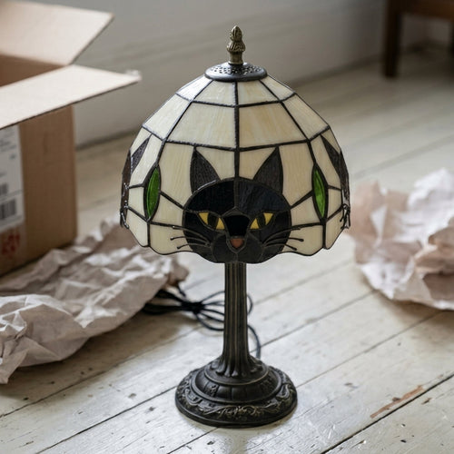 Midnight Cat Stained Glass Table Lamp - Image 0