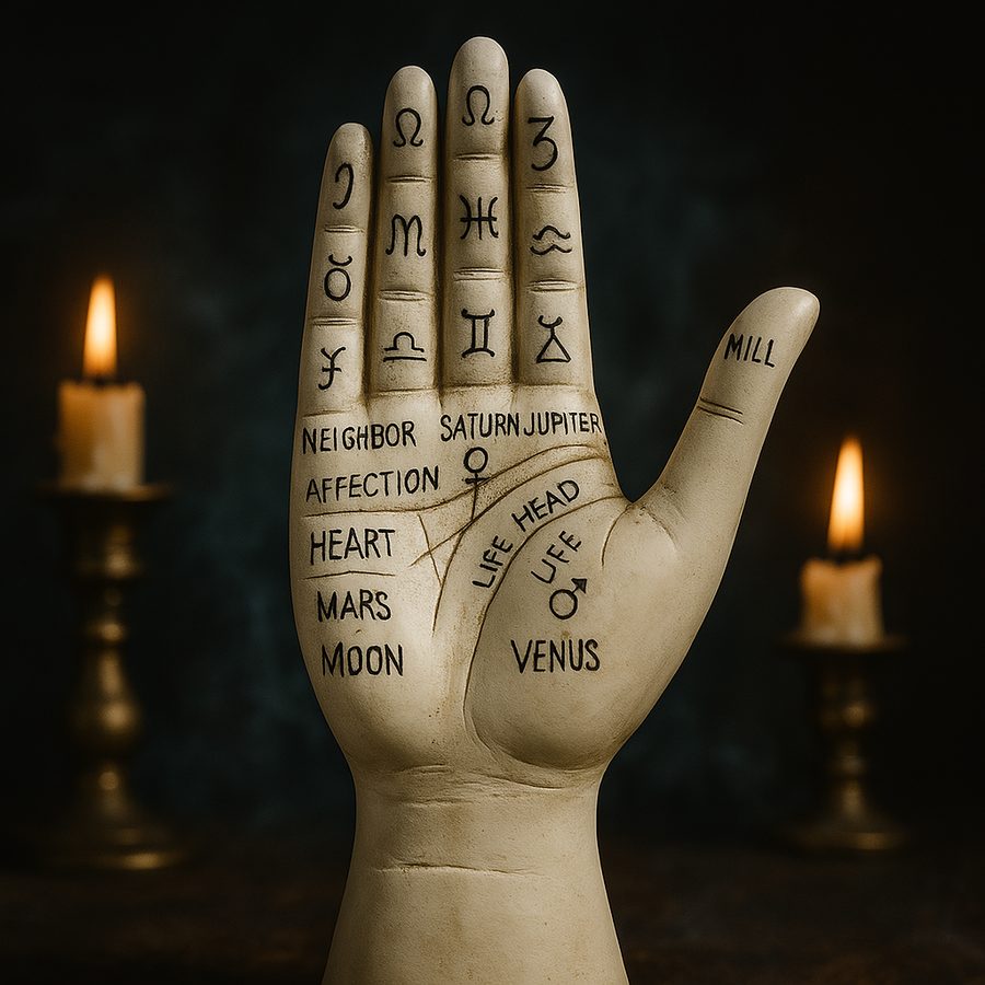 Zodiac Symbols Mystic Palmistry Hand Sculpture - Image 3