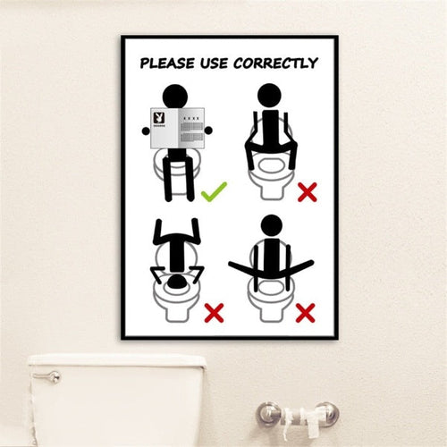 Funny Canvas Bathroom Warning Sign Poster - Image 0