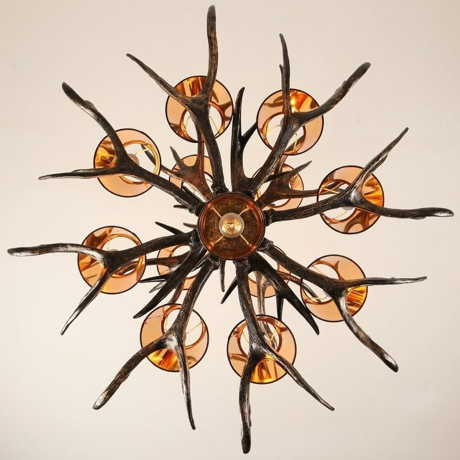 Rustic Antler Black Shade Ceiling Chandelier - Image 4