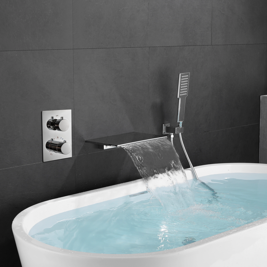 Wall-Embedded Waterfall Spout Bathtub Faucet - Image 1