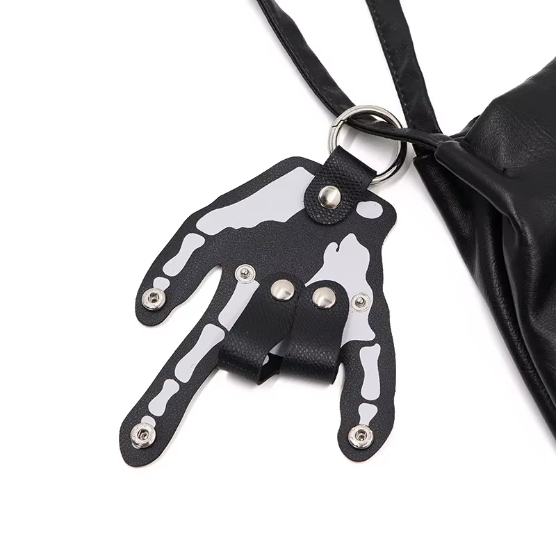 Gothic Skeleton Hand Leather Belt Clip Keychain - Image 1