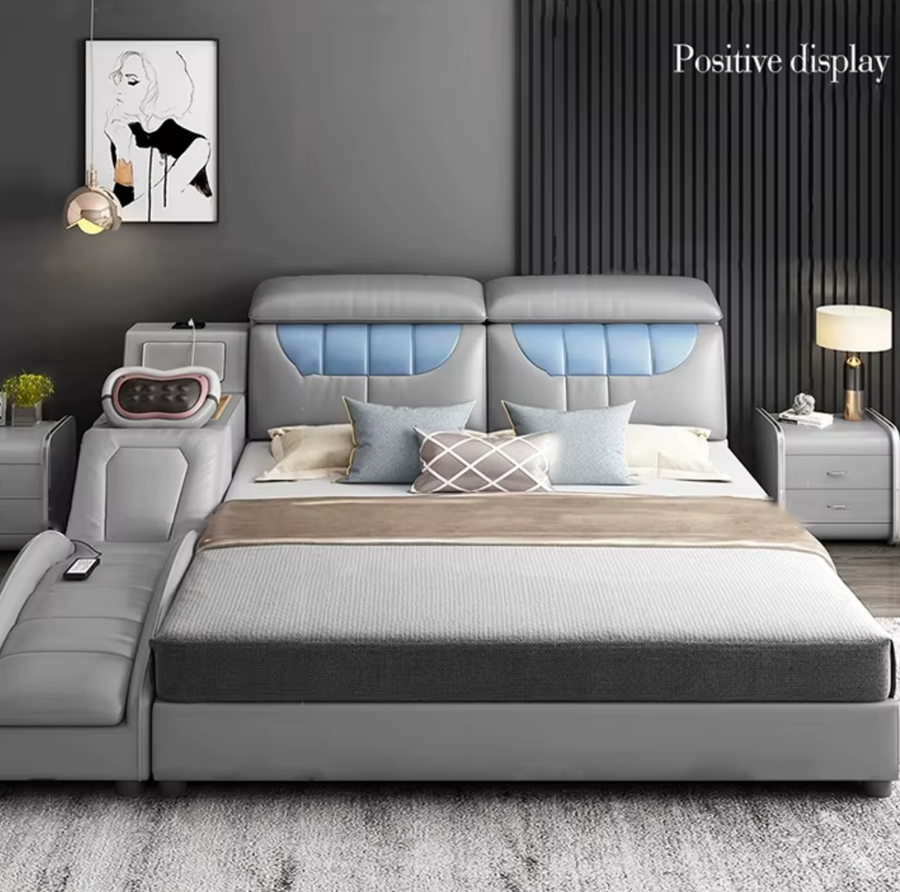 Massage System Smart Hidden Storage Leather Elegant Bed - Image 1