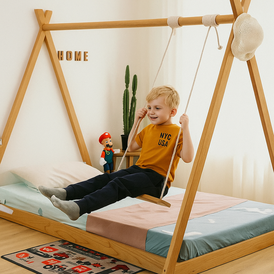 Indoor Playground Wooden Swing Kids Floor Bed - Image 0