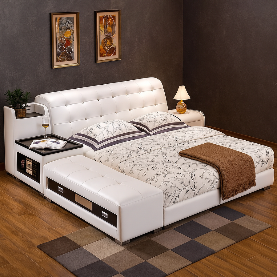 Space Pop Storage Built-in Ottoman Leather Bed - Image 0
