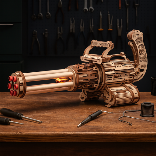 3D Puzzle Wood Rapid Fire Launcher Toy Gun - Image 0