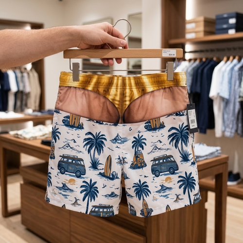 Beach Bum Funny Illusion Swim Trunks