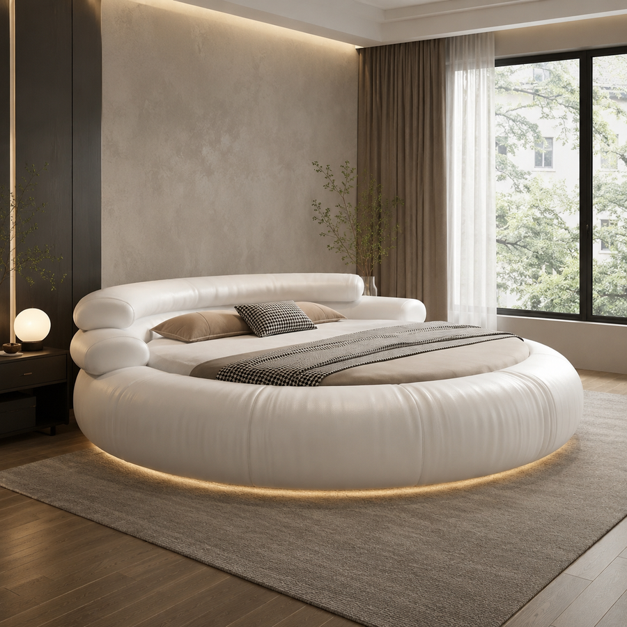 Italienischer minimalistischer runder Leder-Traum-Master-Bett