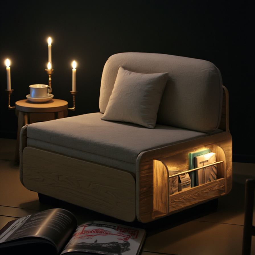 Minimalist Foldable Wooden Japanese Lazy Sofa Bed - Image 2