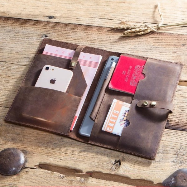 Vintage Leather Travel Passport iPad Wallet - Image 1