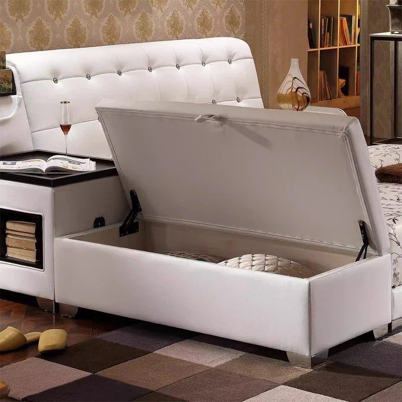 Space Pop Storage Built-in Ottoman Leather Bed - Image 1