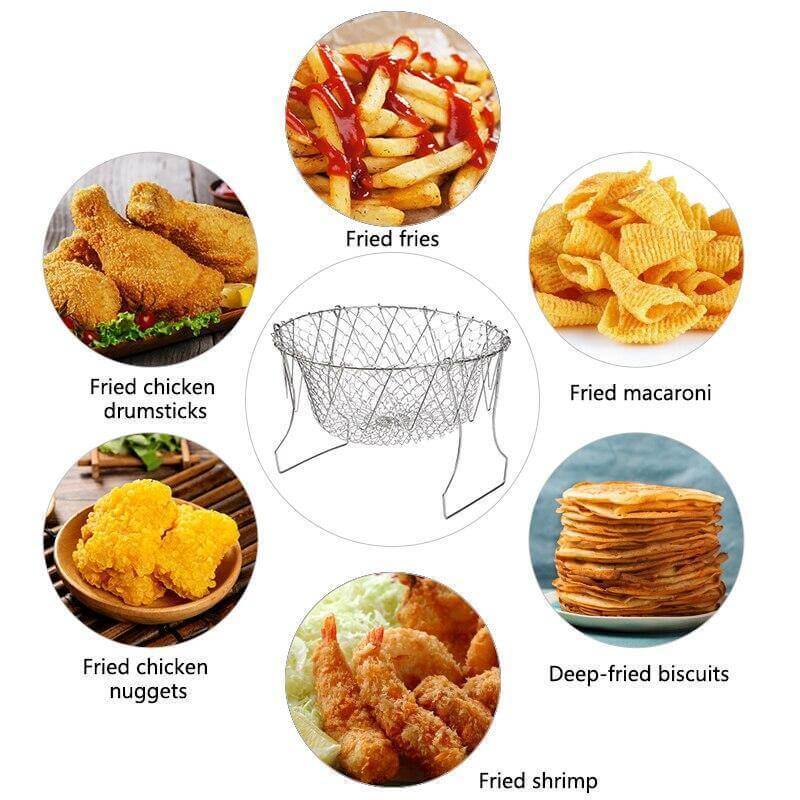 Multifunctional Stainless Steel Folding Deep Fry Drainer Basket - Image 9