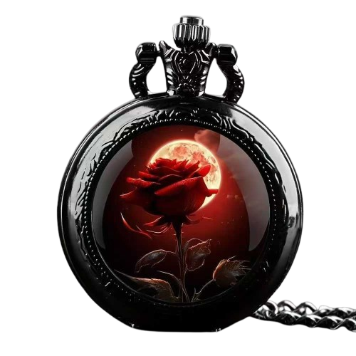 Timepiece Purple Rose Quartz Pocket Watch Necklace - Image 2