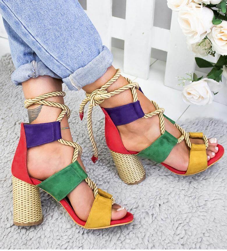 Lace Up Colorful Gladiator Sandals - Image 1