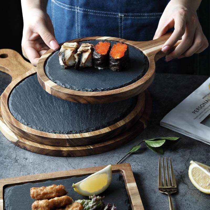 Wooden Slate Round Snack Food Plate - Image 7