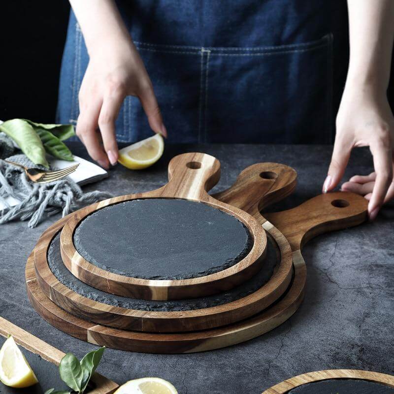 Wooden Slate Round Snack Food Plate - Image 8