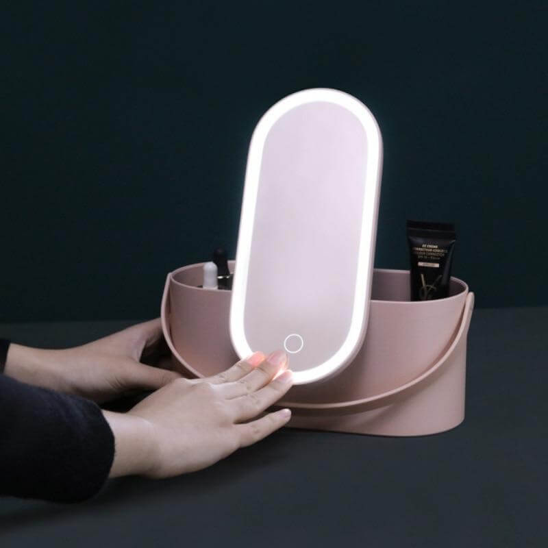 2 In 1 Cosmetic Storage Box with Led Light Mirror - Image 0