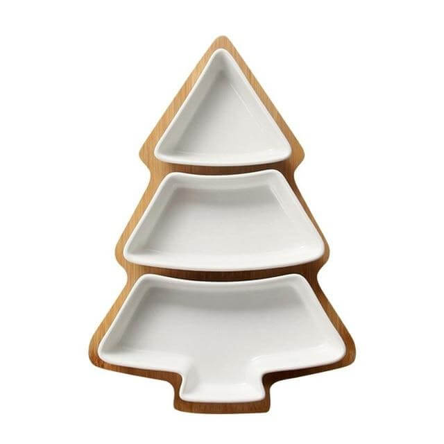 Christmas Tree Ceramic Plates With Bamboo Base Stand - Image 3