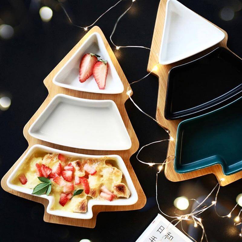 Christmas Tree Ceramic Plates With Bamboo Base Stand - Image 9