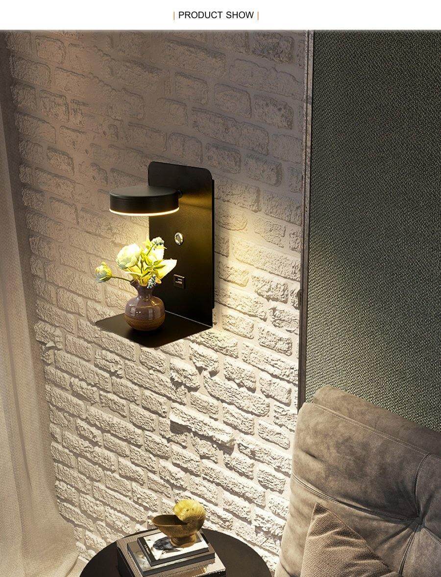 Pragmatism LED Wall Lamp Shelf with USB Phone Charger - Image 6