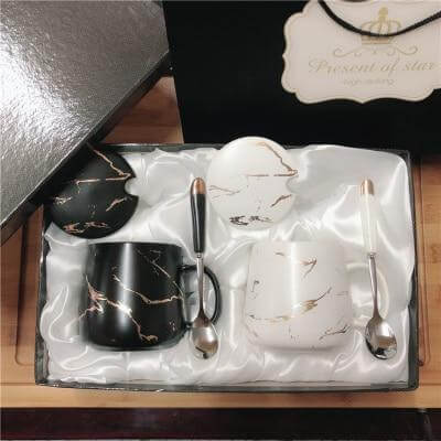 Elegant Marble Ceramic Coffee Mug Gift Set - Image 8