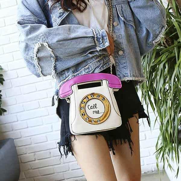 Telephone Shaped Women Retro Crossbody Handbag - Image 3