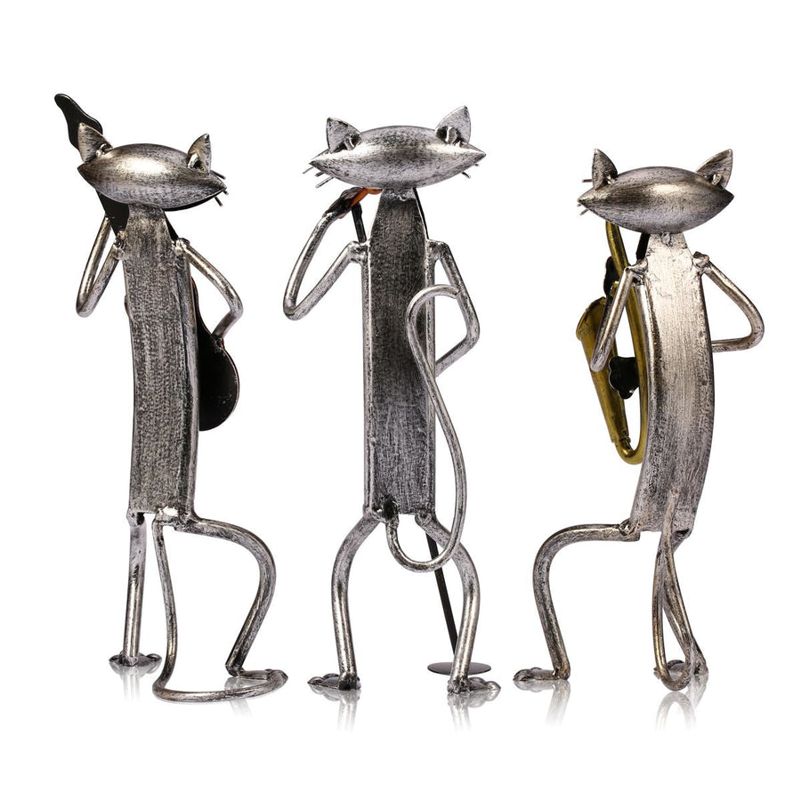 3 Mini Musician Cats Modern Sculpture - Image 3