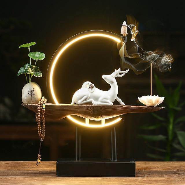 Large Incense Burner Ceramic Deer Lamp - Image 1