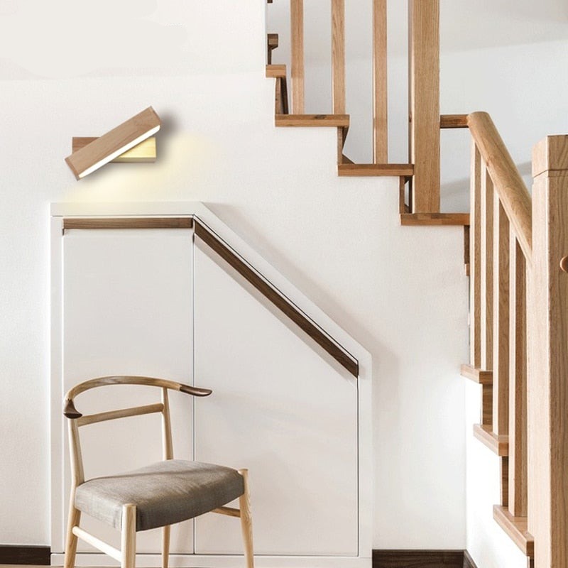 Nordic Design Rotating Bedside Wooden Wall Lamp - Image 2