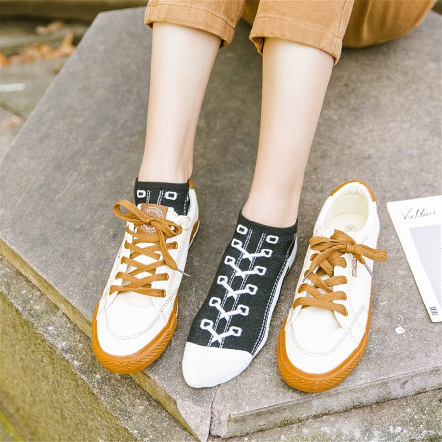 Hipster 3D Canvas Shoes Printed Ankle Socks - Image 1