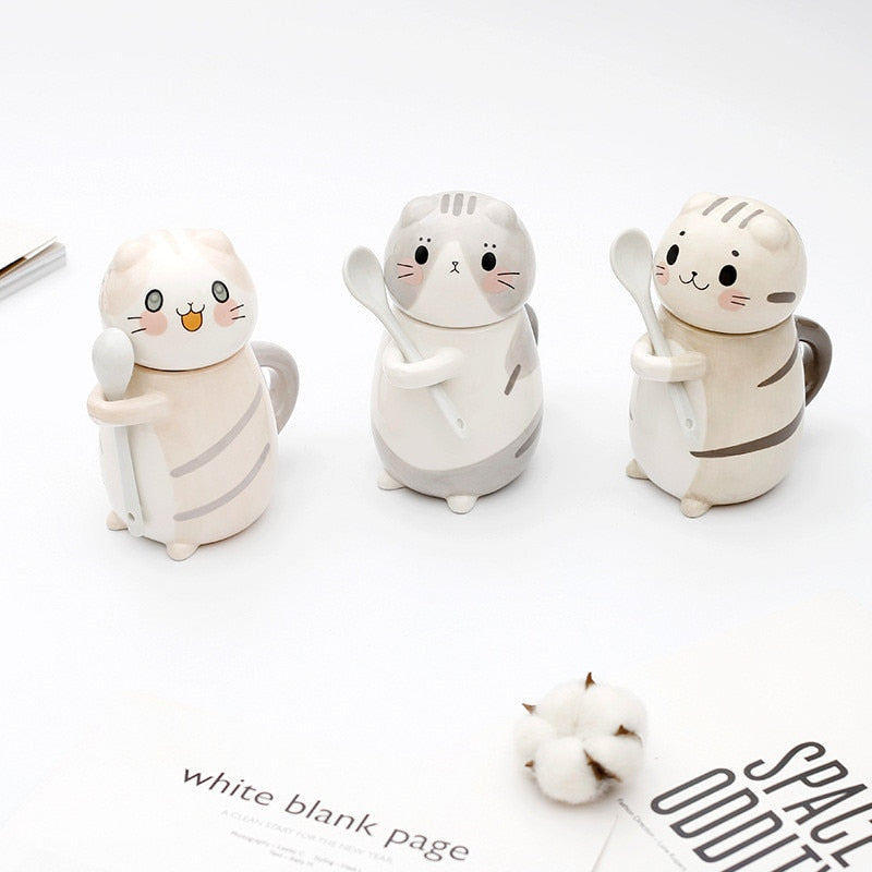 Cute Cat Handmade Coffee Mugs with Spoon - Image 8