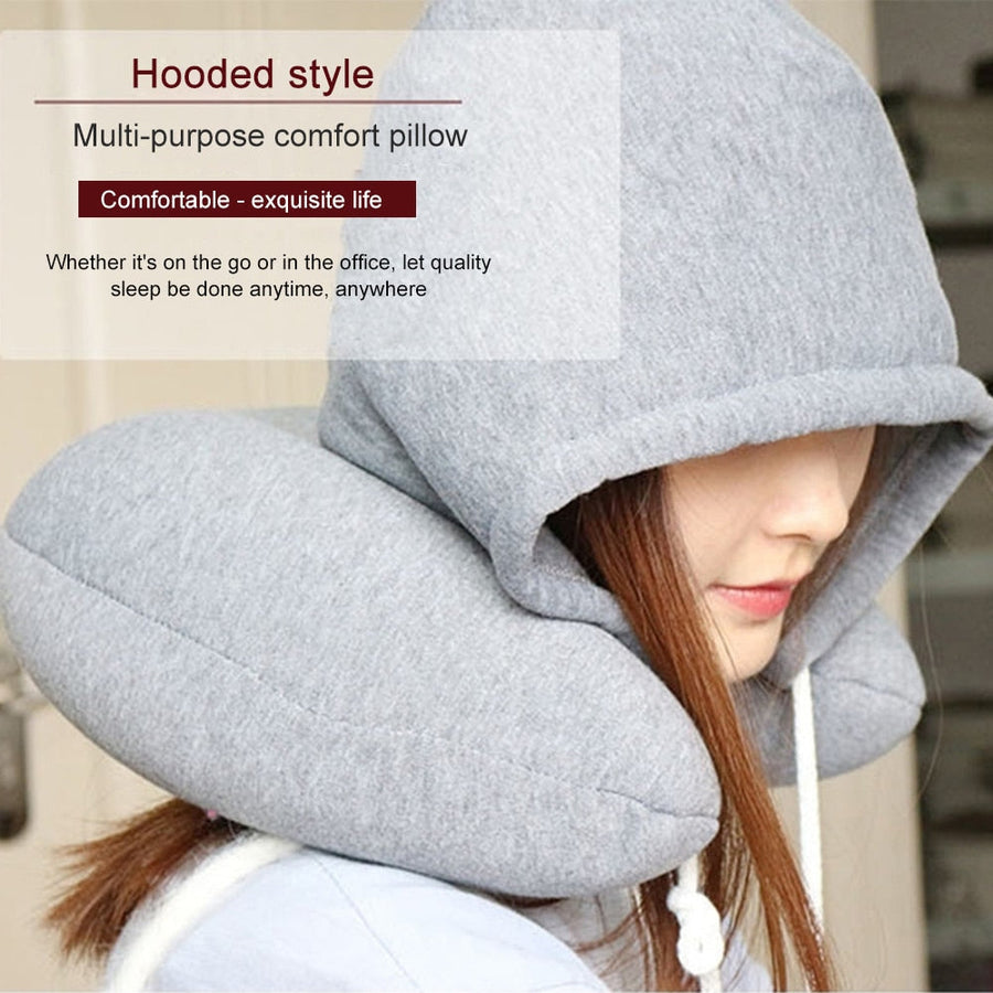 Hooded Foldable Memory Foam Neck Pillow for Travelers - Image 3