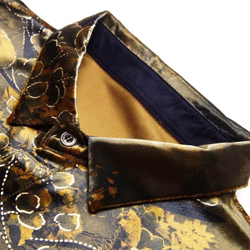 Stretch Velvet Flower Long Sleeve Men Shirt - Image 4